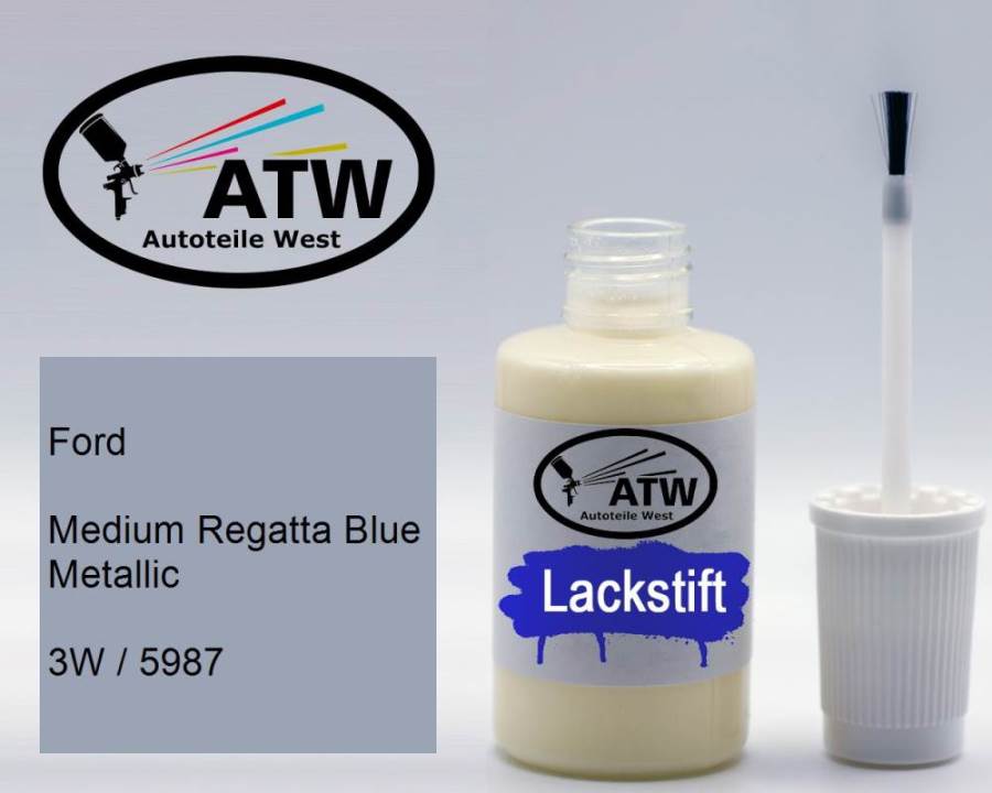 Ford, Medium Regatta Blue Metallic, 3W / 5987: 20ml Lackstift, von ATW Autoteile West.